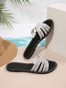 Sandalias planas informales para mujer, abiertas de punta redonda, antideslizantes, tipo chanclas, para usarlas en la playa o exteriores