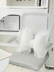1pc Soft & Cute Bow Decorative Throw Pillow, Ruched Lace Bow Cushion For Sofa, Bed, Living Room & Bedroom, Ideal Mother's Day Gift For Mom, White