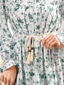 Women's Casual Floral Print Shirt Dress With Round Neck, Button Front & Tie Waist, Long Sleeve Maxi Dress For Daily Wear, Office, Vacation,Summer Dresses,Dresses Classy Elegant,Modest - Multicolor - View 6