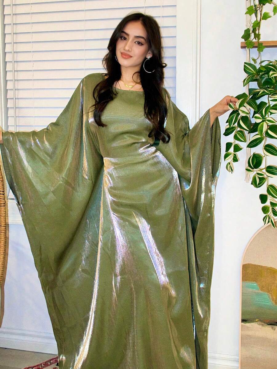 1 bucată halat de baie pentru femei, culoare solidă, satin, elegant, casual, versatil, lucios, cu panglică, talie cu mânecă tip liliac, confortabil și respirabil, potrivit pentru purtare zilnică, sărbători și ieșiri, caftan modest