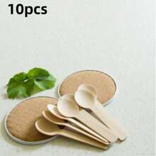 10/50/100pcs Disposable Wooden Round-Headed Spoons, Mini Spoons, Wood, Used For Dessert Spoons, Ice Cream Spoons, Cake Spoons, Graduation Party Supplies, Birthday, Wedding, Camping Meal, Concave Tip, Christmas, Easter, Halloween, Mother's Day And Other Festivals