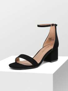 Women Wide Fit Low-Chunk Low Heel Pump Sandals Classic Open Toe Ankle Strap Heeled Sandals With Adjustable Buckle For Daily Work Wedding Party - 黑色 - 查看 3