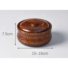 1pc Handmade Wooden Covered Serving Bowl - Suitable For Rice, Noodles And Soup - Ideal Kitchen And Dining Accessory