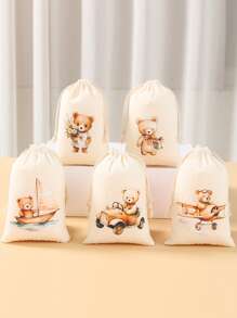 6 件装布朗熊礼品袋，可重复使用带抽绳礼品袋，布朗熊主题生日派对装饰用品，婚礼装饰婚礼礼物，聚会礼品包装用品包装袋，糖果袋，婴儿淋浴装饰，布朗熊装饰，生日礼物派对回礼 - 棕色小熊 - 查看 6