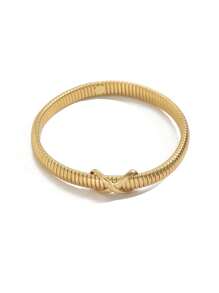 Fashionable Stainless Steel Criss Cross Spring Bangle Bracelet, Versatile Daily Accessory For Women - Multicolor - View 5