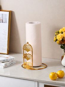 1pc Gold Metal Floral Design Freestanding Paper Towel Holder, Suitable For Rolled Paper Storage, Home Decor, Desk, Home Organization And Storage, Room Decor, Bedroom, Kitchen Accessories, Kitchen Tools, Kitchen Organization, Travel, Holiday, Tissue Box Holder, Family Gathering, Kitchen Dining Table Decor - Multicolor - View 10