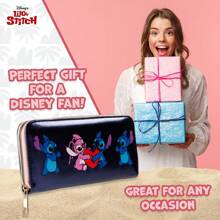 Disney Stitch Purse Zip Around Coin With Card Slots Travel Wallet Gift - Blue - View 3