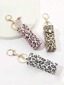 1 pieza Soporte de llavero para bálsamo labial con estampado de leopardo, estuche portátil de brillo de labios de cuero PU, regalo de Navidad para mujer, estuche para lápiz labial, bolsa para bálsamo labial, organizador de tubo de maquillaje de labios, accesorio de viaje, llavero de lápiz labial, accesorio multifuncional - Multicolor - Ver 1