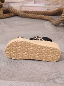Plus Size Wedge Heel Buckle Leopard Sandals, Summer 2025 New Arrivals Fashion Outdoor Slip-On Sandals
