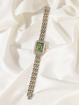  CARYINO 1pc Women Stainless Steel Watch Band, Dual-Tone Gold & Silver Color, Square Small Dial With Embedded Diamonds, Elegant & Versatile For Business & Casual, Precise Quartz Movement, Suitable For Daily Wear