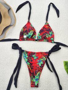 2024 New Sexy Backless Bikini Set, High Waist Double-Sided Strappy Women Swimwear - Red - View 5