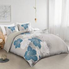 3 Pieces Duvet Cover Set King Purple Floral Pattern Comforter Cover Set Elegant Boho Lily Duvet Cover With 2 Pillow Cases Lightweight Microfiber Bedding Duvet Cover Set For All Season 90"X 104"