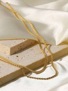 2pcs Women's Necklace Set, Stainless Steel Twisted Cable Chain Necklaces, Versatile Daily Wear & Gift