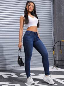 Jeans Azules Navidad Regalo de Navidad Un buen regalo Deslavados Mezclilla para Mujer, Vaqueros Diseño Juvenil, Comodos y Sexys, Pantalón Ajustados para Dama -ZANA - Azul lavado medio - Ver 3