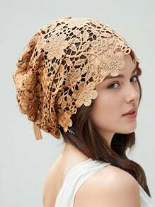 1pc Women Summer Ultra-Thin Rhinestone Lace Headband Ponytail Scarf Hat, Breathable Hair Cover, Suitable For Daily Wear, Spring/Summer, Applicable To All Ages, Foldable, Wide Brim, Bohemian Style, Suitable For Dates, Gatherings With Friends, Blind Dates, Outdoor Activities, Beach Vacations - MZ2799 - View 9