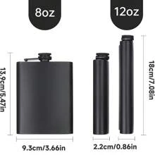Potes de aço inoxidável de 8 onças (226,8 gramas) e 12 onças (340,2 gramas), à prova de vazamentos, finos e planos com funil (acabamento preto fosco), projetados para uso externo como bagagem de mão. Presente para o pai