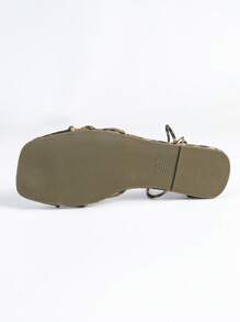 性感系带平底凉鞋，豹纹时尚罗马风女式沙滩凉鞋