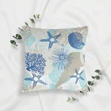 1pc Nautical Coastal Throw Pillow Covers Outdoor Decorative Beach Ocean Themed Throw Pillowcases Starfish Seashell Square Cushion Cover For Couch Bedroom Living Room 16x16 Inches, Blue
