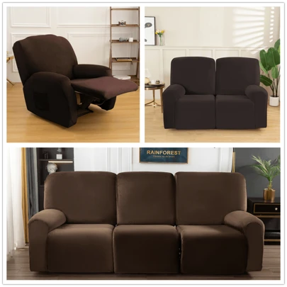 1/2/3 Seat Velvet Recliner Sofa Cover Stretch Lounge Armchair Couch Slipcover Recliner Chair Cover Velvet Recliner Chair Covers Sofa Chair Slipcover With Side Pocket For Furniture Protector