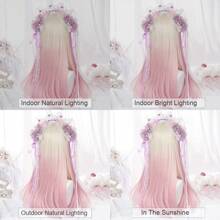 Blonde Ombre Pink Lolita Cosplay Wig Synthetic Long Straight Heat Resistant Women Fluffy Wig For Daily Party