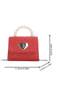 1PC Mini Square Bag, Shoulder Messenger Pearl Handbag, Metal Heart Decoration, Small Flip Design, Coin Purse, A Variety Of Colors To Choose From, Cute Style, Meet Basic Storage Needs, Chain Strap, And Versatile, Suitable For Daily Outings, Shopping Travel, Show Personalized, Gifts Children, Birthday - Pearl Mini Crossbody Bag - View 8