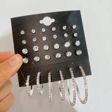 17KM 3-30 件时尚简约闪亮 Bling Bling 夸张环形耳环和耳钉套装，女士节日派对约会日常佩戴高性价比礼物，快速配送，万圣节、圣诞节、情人节、母亲节的最佳选择 - 銀色 - 查看 4