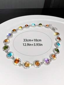 优雅时尚彩色水晶项链装饰配饰，节日、生日、派对礼物（女孩款） - 銀色 - 查看 5