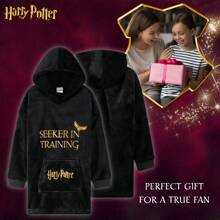 Harry Potter Hoodie Blanket Fleece Wearable Warm Oversized Hogwarts Gryffindor Quidditch Golden Snitch Gift - Black - View 4