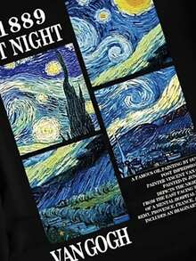 春季夏季超寬鬆上衣,100%棉質上衣,女士純色圓領短袖T卹,柔軟舒適,日常休閒,街頭服飾,趣味梵高藝術油畫日月夜圖案印花,y2k,top,summer,spring,t shirt,gym,sport,party top,blouse,romwe,wovintage, coma, forjamijam, dnriam, hamak, forwomentage,carnama, women* outfit,jersey,ropa invierno de mujer,verano mujer,趣味T卹,vacation, beach,casual,90年代服裝,cute tops,top negros,top blanco,tops verano,primavera,muje,復活節女裝,carnival,0,00,0066,0006四季women,outfits,80年代美式復古風,青少年,男女同款,外出上衣,秋冬,plus size woman,valentijn,carnaval，黑色上衣 - 黑色 - 查看 4