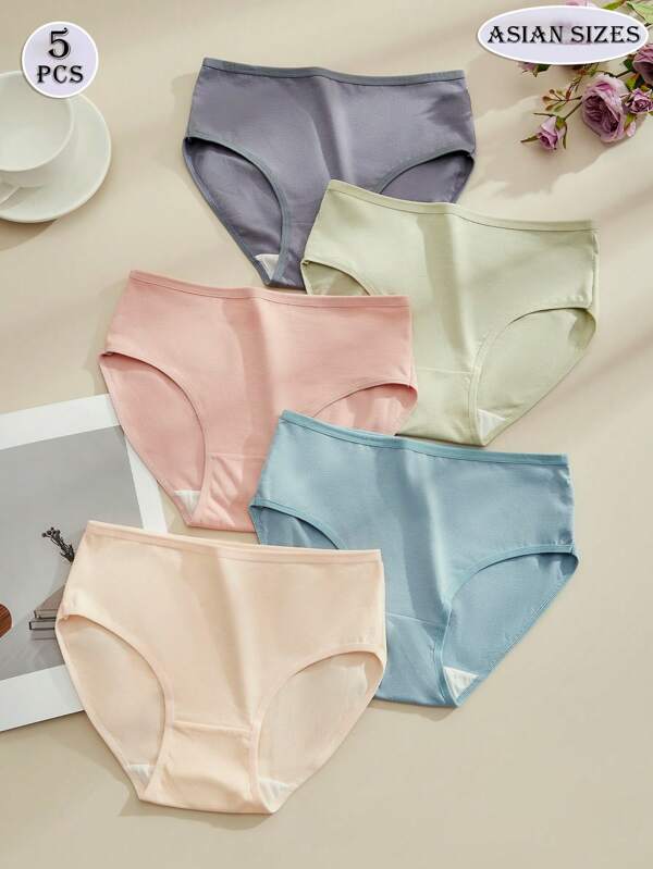 Roupa íntima feminina de cor sólida, 5 peças, simples e fofa, confortável, elástica, básica de cintura alta, estilo estudante, estilo fada, várias cores, moda, roupa íntima feminina