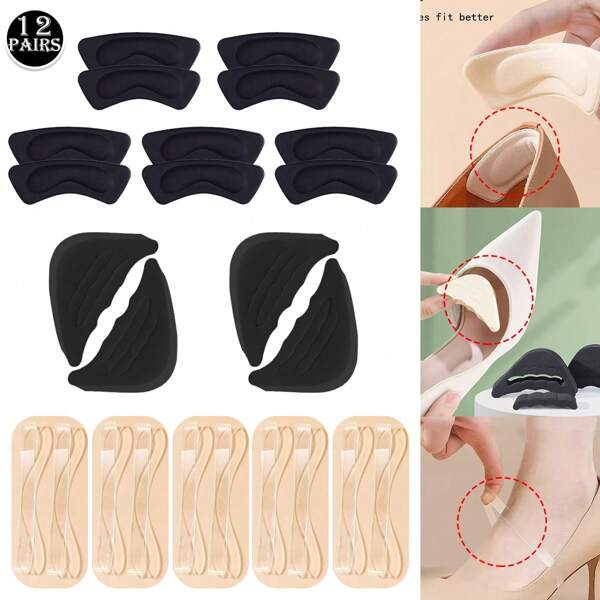 12pcs/Set Includes 2pcs Toe Caps, 5pcs Heel Grips, 5pcs Shoelaces, Anti-Slip, Arch Support, Heel Protection, Invisible Stretchable Shoe Laces, Suitable For High Heels