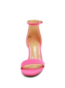 Women Wide Fit Low-Chunk Low Heel Pump Sandals Classic Open Toe Ankle Strap Heeled Sandals With Adjustable Buckle For Daily Work Wedding Party - Hot Pink - View 7
