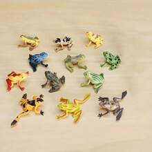 12件套迷你青蛙玩具套装，逼真青蛙摆件装饰，仿真雨林青蛙草坪装饰玩具，水族箱装饰品，万圣节装饰品，节日礼物 - 彩色 - 查看 10