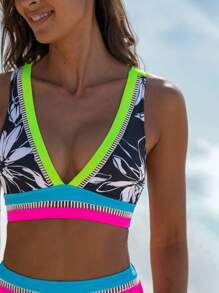popvil Set di bikini floreale con dettagli a triangolo e fasce alte, ideale per la spiaggia e le feste in piscina