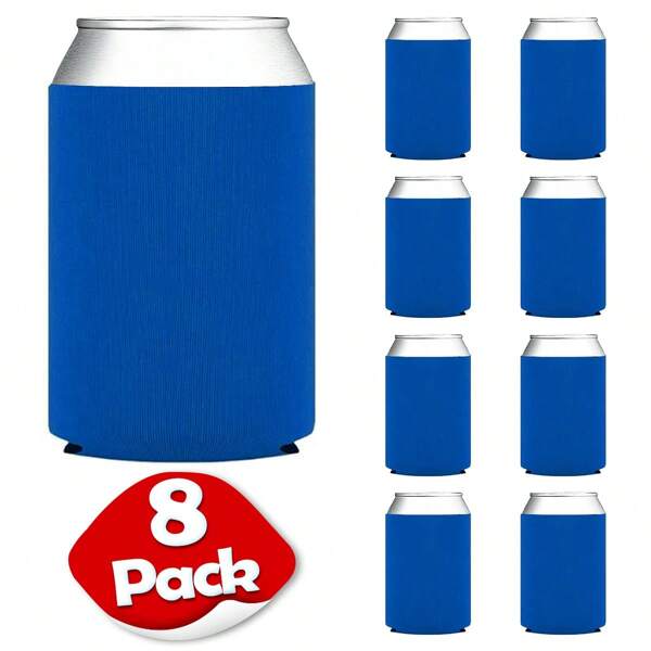 Paquete de 8 fundas enfriadores de latas de cerveza en blanco, fundas enfriadores de espuma reutilizables y plegables, fundas enfriadores de neopreno antideslizantes para latas de cerveza, refresco y otras botellas de bebidas