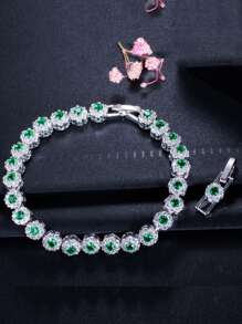 1 pieza Delicada pulsera de tenis plateada con CZ para mujeres, con circonita cúbica ovalada de color azul, rojo y blanco. Accesorios de joyería de fantasía para bodas, compromisos, banquetes, fiestas, bailes de graduación para novias, damas de honor, señoras, novias, esposas, madres. Regalo de joyería elegante para aniversario.