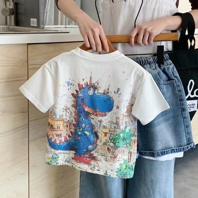 Boys Digital Graphic Animal Print Casual Short Sleeve T-Shirt, Fashionable & Versatile Summer Top