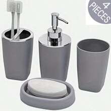8 pièces, accessoires de salle de bain de luxe en plastique et bambou, distributeur de savon, porte-savon, porte-brosse de toilette, porte-brosse à dents, gobelet, plateau de vanité, distributeur de cotons-tiges, cadeau d'anniversaire, pendaison de crémaillère, Noël, coffret cadeau de vacances (blanc, noir et gris) Rentrée des classes