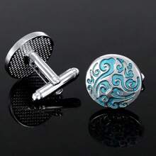 Gemelos De Laca Con Patrón Redondo Para Hombre, 2 Uds., Gemelos Para Camisa A La Moda