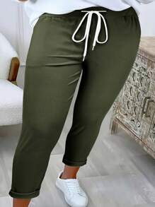 Pantalones largos informales con cintura ajustable para mujer talla grande