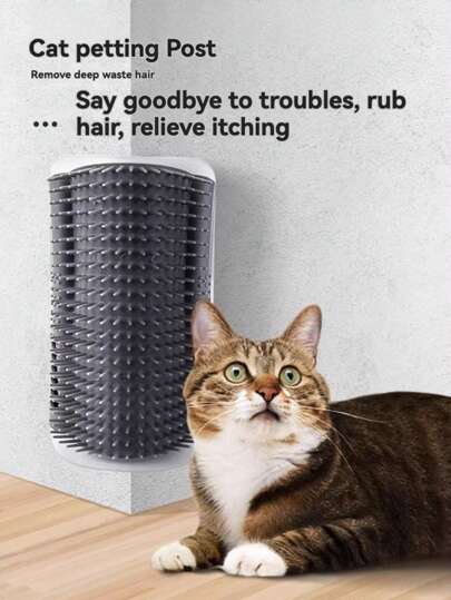 [Silicone Anti-Slip] Cat Corner Scratching Pad, Pet Massage Fur Remover, Grey Minimalist Anti-Slip Design, Wall Corner Scratching Pad, Cat Self-Grooming Scratcher, Daily Care Supplies