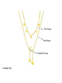 1 pieza Collar con colgante de luna de resina y estrella de acero inoxidable creativo, collar con colgante de luna de moda, adecuado como regalo para ocasiones festivas - Amarillo Oro - Ver 7