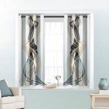 2pcs Black And Gold Silky Lines Wrapped In A High Level Of Luxury Curtains-Perforated Design For Privacy And Easy Installation - Perfect For Living Room & Bedroom Decor, Machine Washable - Multicolor - View 2