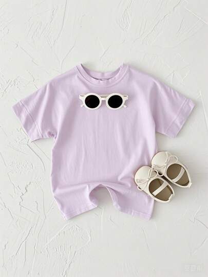 Unisex Baby Thin Soft Solid Color Button Romper, Summer