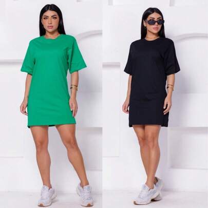 Kit 2 Vestidos Gola Redonda Algodão