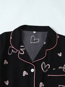 Conjunto de pijama de mujer con estampado de corazón, camisa de manga corta y shorts