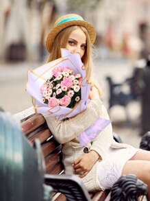 40 Sheets Of Flower Wrapping Paper, Korean Bouquet Wrapping Paper With Gold Edge Markers, Decorative Floral Supplies For DIY Crafts Gift Wrapping, 23" X 23", Wrapping Paper, Tissue Paper, Bouquet Supplies, Purple Tissue Paper For Gift Bags And Packaging, Multi-Color Gift Wrapping Paper, Valentine's Day Gift Wrapping Paper, Art Paper Crafts For Birthdays, - Purple - View 5