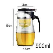 Chaleira de Vidro 900ml com Infusor Filtro Removível Bule Jarra Café Chá Mesa - Preto - Visão 4
