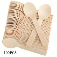 10/50/100pcs Disposable Wooden Round-Headed Spoons, Mini Spoons, Wood, Used For Dessert Spoons, Ice Cream Spoons, Cake Spoons, Graduation Party Supplies, Birthday, Wedding, Camping Meal, Concave Tip, Christmas, Easter, Halloween, Mother's Day And Other Festivals