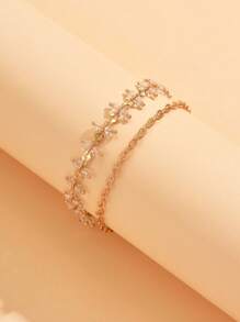 2pcs/Set Elegant Handmade Glass Bead Anklet Chain, Fashionable Versatile Gold-Color Foot Jewelry, Suitable For Daily Wear, Beach Holiday, Date, Party